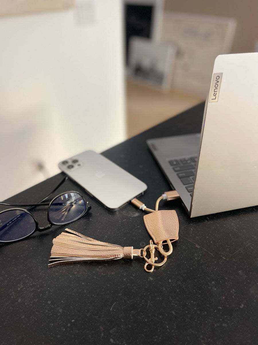 Power Up Leather Tassel Lightning to USB-A Keychain with Tassel – Sweet  Prima