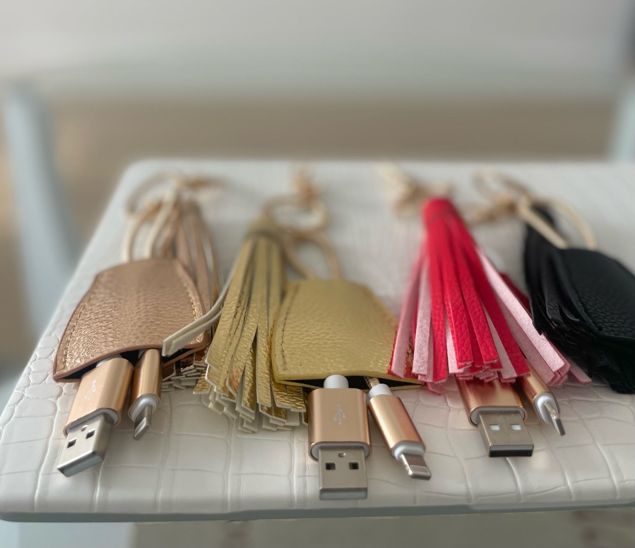 Power Up Leather Tassel Lightning to USB-A Keychain with Tassel – Sweet  Prima