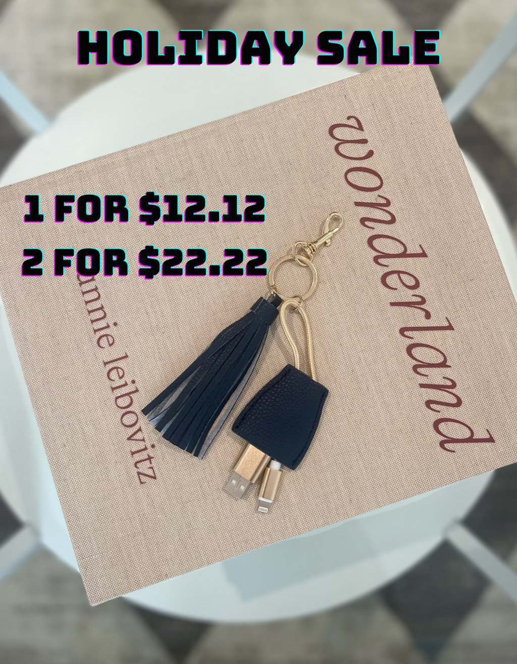 Power Up Leather Tassel Keychain - Navy