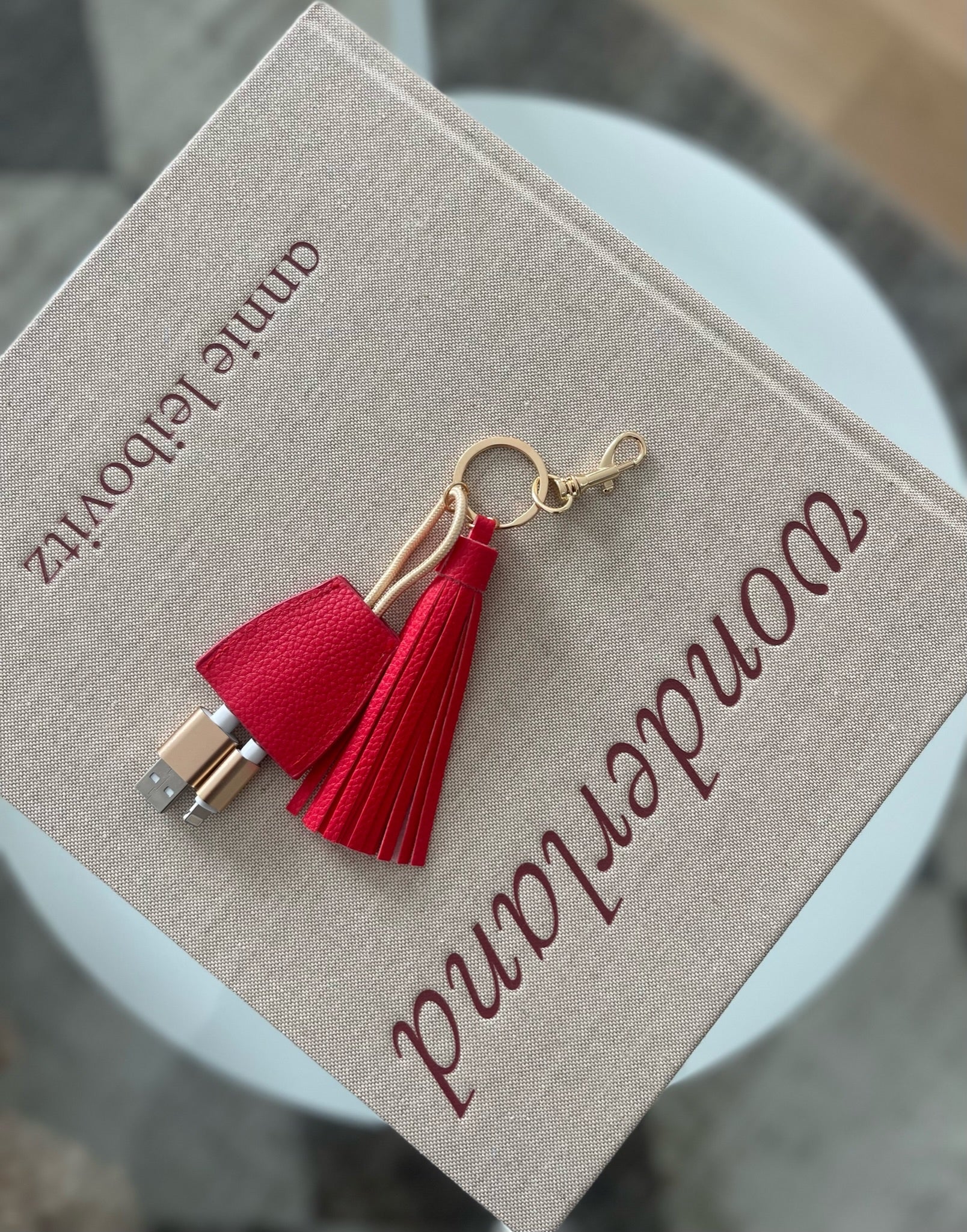 Power Up Leather Tassel Lightning to USB-A Keychain - Red