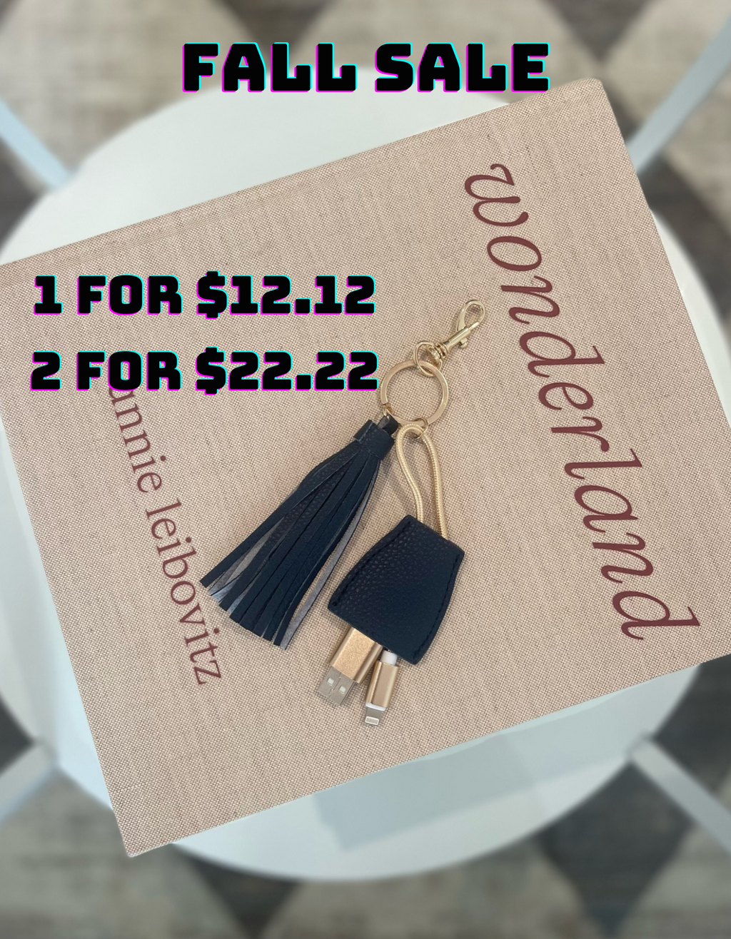 Power Up Leather Tassel Keychain - Navy