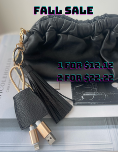 Power Up Leather Tassel Keychain - Black