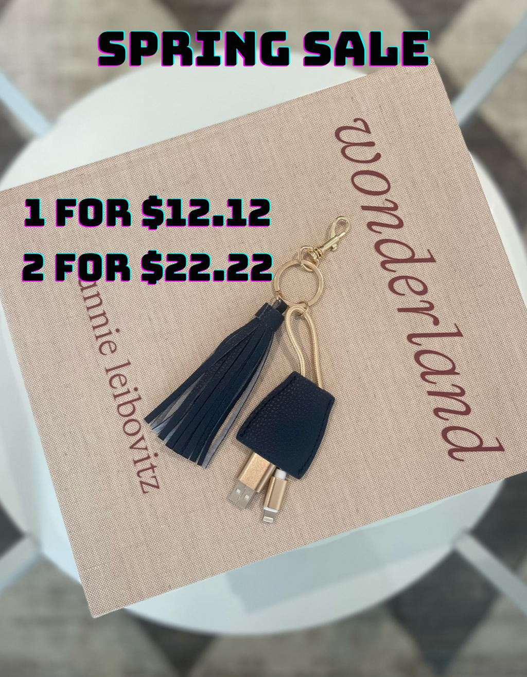 Power Up Leather Tassel Lightning to USB-A Keychain - Navy