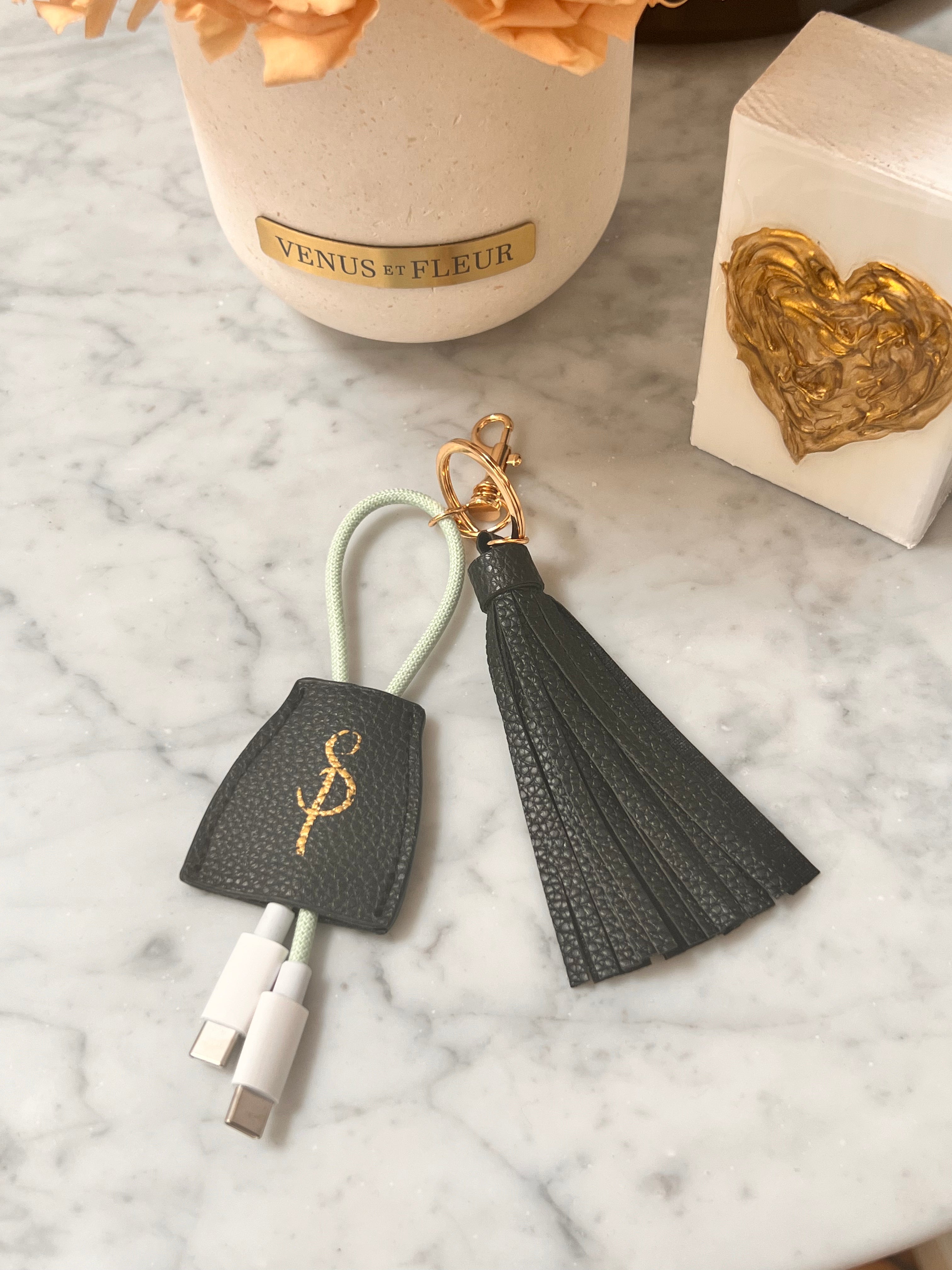 Power Up Leather Tassel Keychain