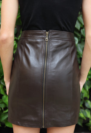 Rebel - Chocolate Brown Lambskin Leather Mini Skirt