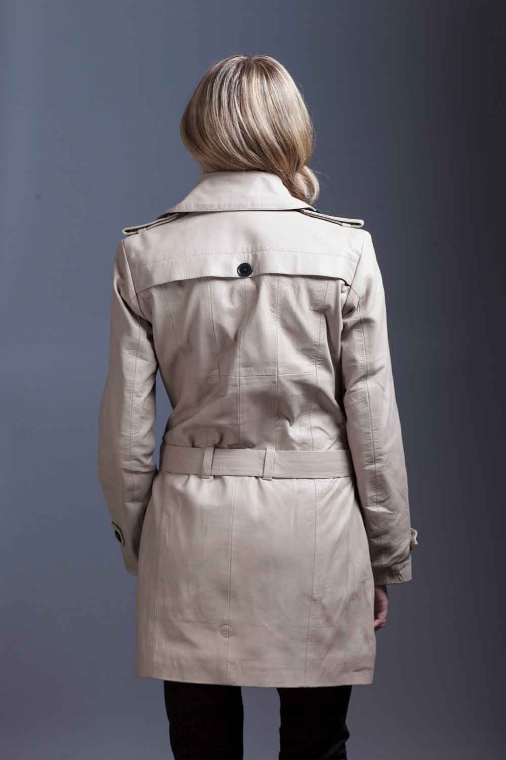 Taupe Lambskin Leather Trench Coat