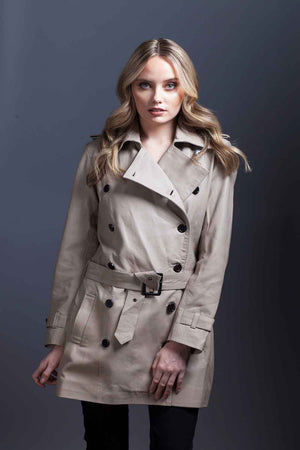 Taupe Lambskin Leather Trench Coat